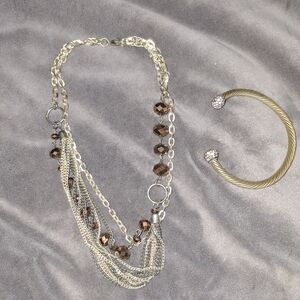 Elegant Gold and Brown Necklace and Bracelet Set